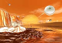 Piirros luotaimen laskeutumisesta Titan-kuuhun