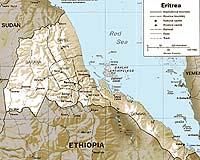 A Map of Eritrea, showing it's long coastline on the Red Sea