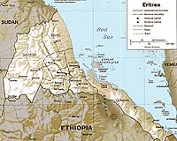 A Map of Eritrea, showing it's long coastline on the Red Sea